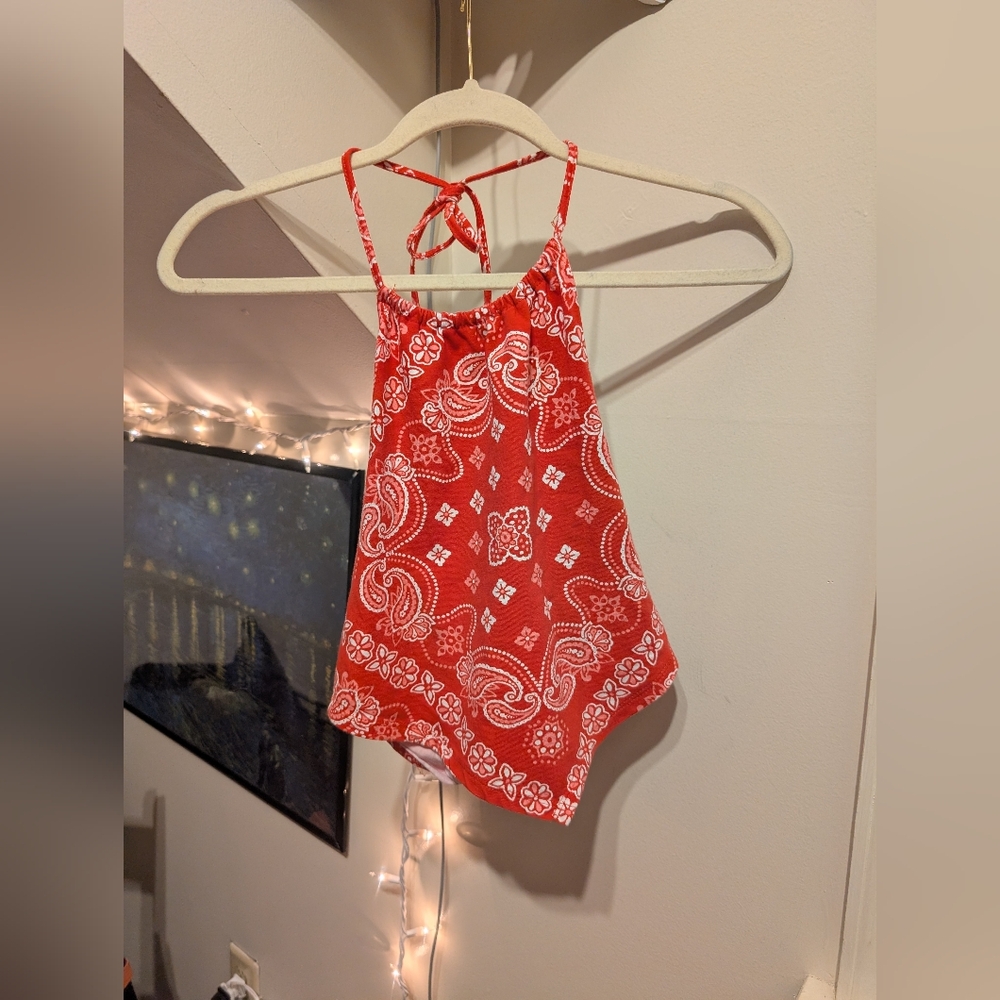 Forever 21 Red and White Bandana Paisley Halter Top